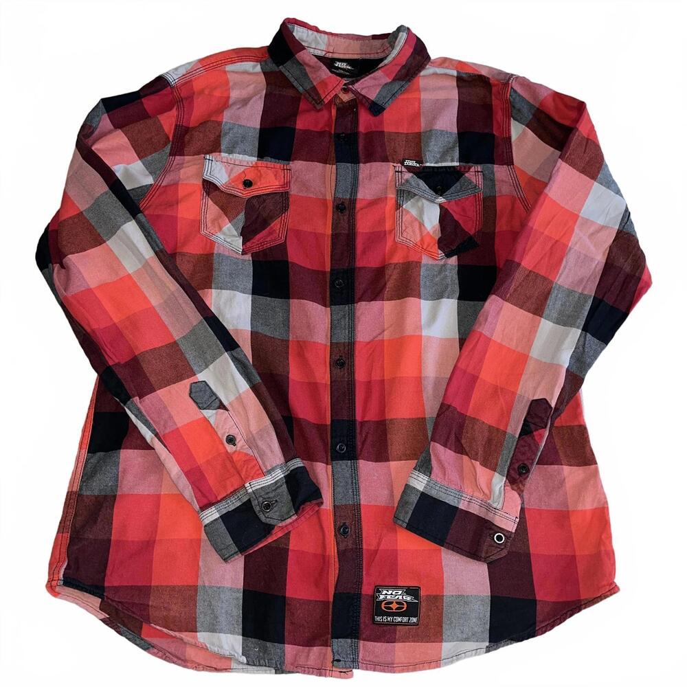 Vintage No Fear Plaid Flannel Shirt Red Black Men XL Grunge Skater Y2K 90s